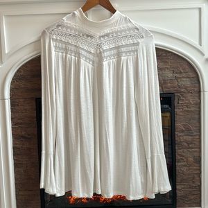 Lace yoke ivory blouse with bell sleeves